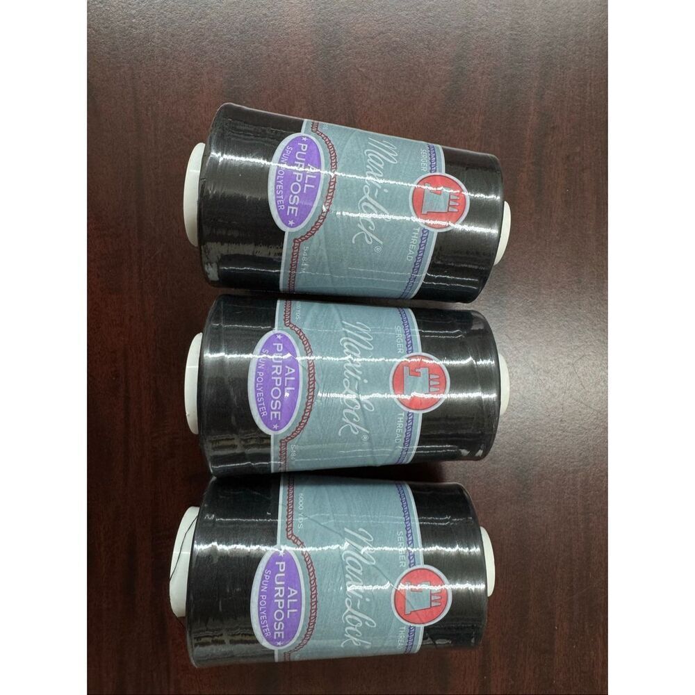 NWT Three Maxi-Lock Black All Purpose Thread 6,000 Yard Spools